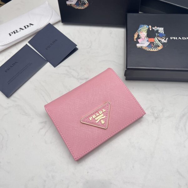 Prada Small Saffiano Lux Leather Flap Continental Triangle Light Pink Wallet 10Cm - Image 7