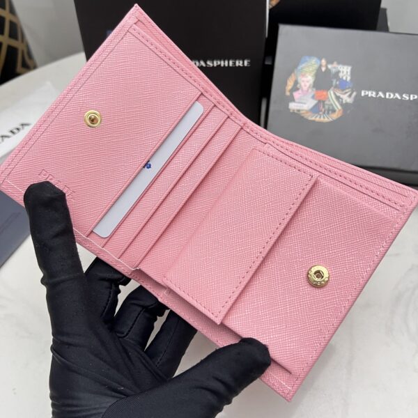 Prada Saffiano Leather Flap Small Wallet Peony Pink And Gold 10Cm 1Mv204 Qwa F0505 - Image 7