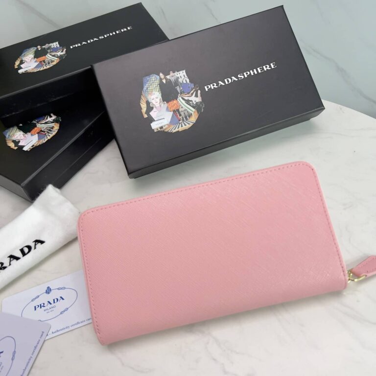 Prada Large  Saffiano Triangle Zip Around Long Wallet Light Pink 19Cm 1Ml506 Qhh F0002 - Image 7