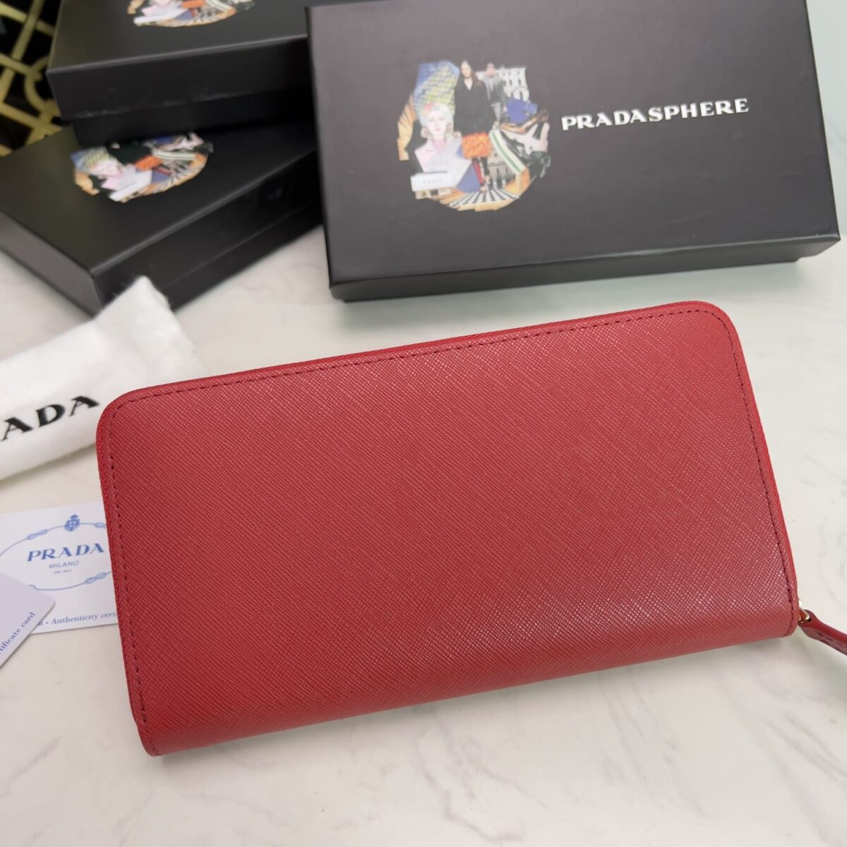 Prada Large Saffiano Triangle Zip Around Long Wallet Red 19Cm 1Ml506 Qhh F068Z - Image 8