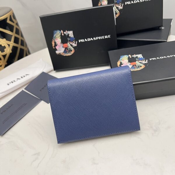 Prada Small Saffiano Lux Leather Flap Continental Triangle Navy Blue Wallet 10Cm - Image 8