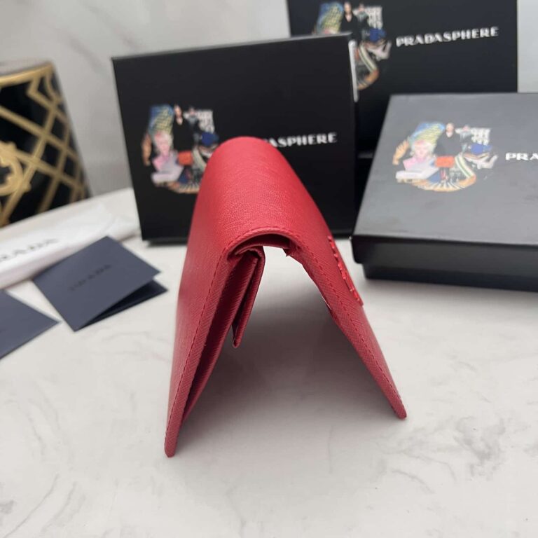 Prada Saffiano Monochrome Flap Small Wallet Full Red 10Cm 1Mv204 Qwa F0002 - Image 7