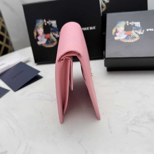 Prada Saffiano Leather Flap Small Wallet Peony Pink And Gold 10Cm 1Mv204 Qwa F0505 - Image 8