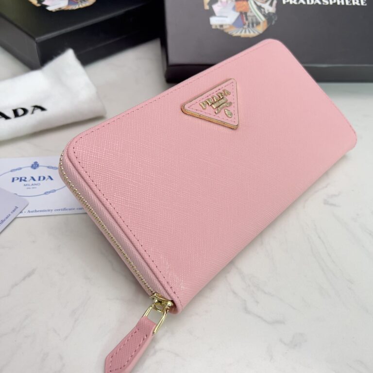 Prada Large  Saffiano Triangle Zip Around Long Wallet Light Pink 19Cm 1Ml506 Qhh F0002 - Image 8