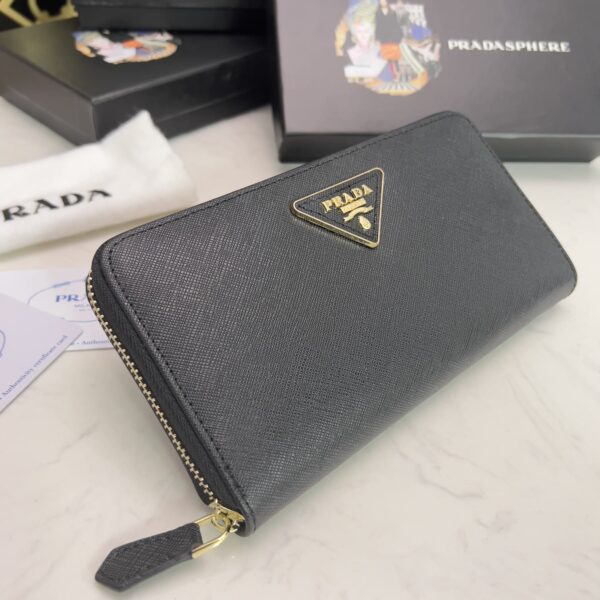 Prada Large  Saffiano Triangle Zip Around Long Wallet Black 19Cm 1Ml506 Qhh F0002 - Image 8