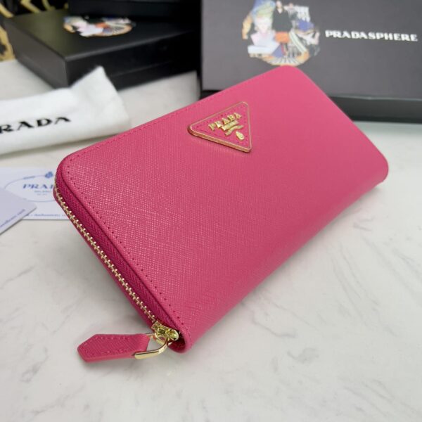 Prada Large  Saffiano Triangle Zip Around Long Wallet Peony Pink 19Cm 1Ml506 Qhh F0002 - Image 9