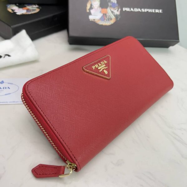 Prada Large  Saffiano Triangle Zip Around Long Wallet Red 19Cm 1Ml506 Qhh F068Z - Image 9