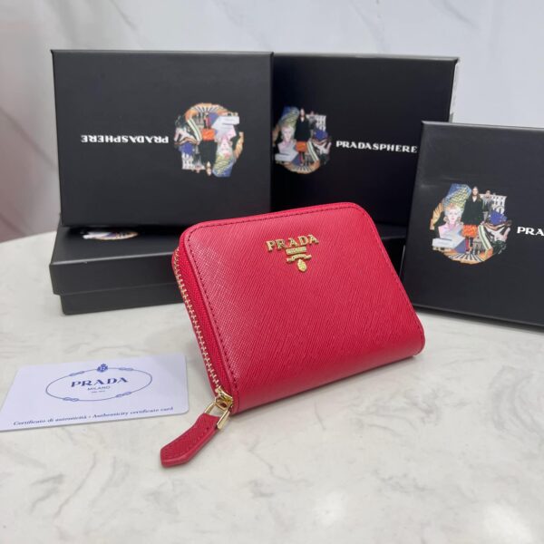 Prada Saffiano Leather Coin Purse Fiery Red Wallet 10Cm 1Mm268 Qwa F068Z - Image 9