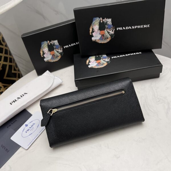 Prada Saffiano Leather Flap Long Wallet Black And Gold 19Cm 1Mh132 Zlp F061H - Image 9