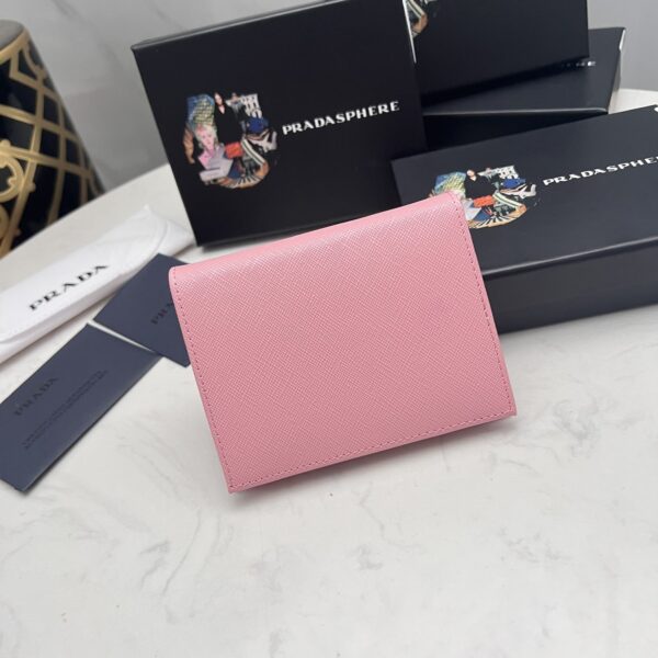 Prada Small Saffiano Lux Leather Flap Continental Triangle Light Pink Wallet 10Cm - Image 9