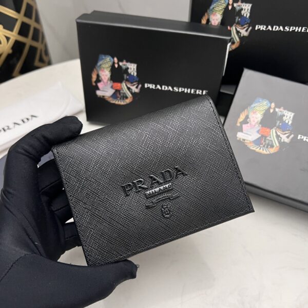 Prada Saffiano Monochrome Flap Small Wallet Full Black 10Cm 1Mv204 Qwa F0002 - Image 9