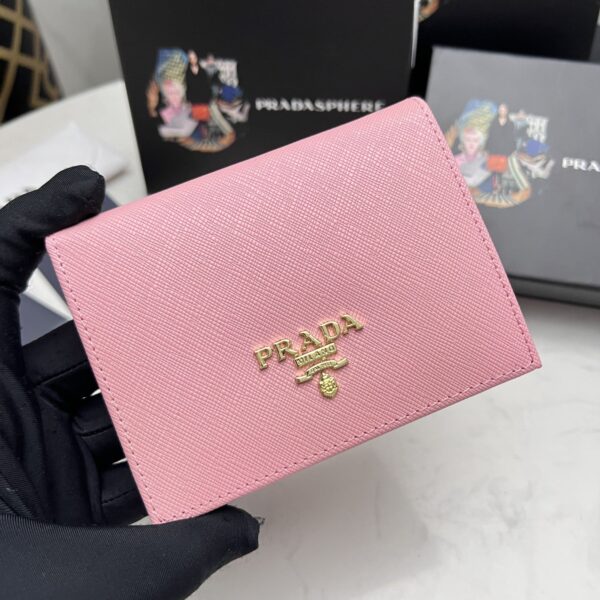 Prada Saffiano Leather Flap Small Wallet Peony Pink And Gold 10Cm 1Mv204 Qwa F0505 - Image 9
