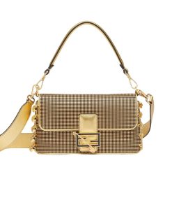 Fendi X Versace Baguette Fendace Bag In Gold Perforated Leather 25Cm