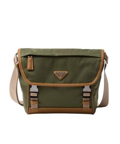 Prada Re Nylon And Leather Shoulder Bag Military 24Cm 2Vd066 2Cx2 F03Uq V Ooo