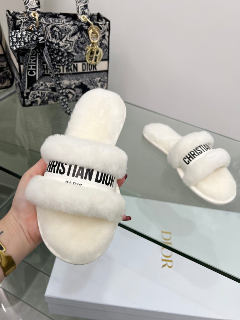 Dior Shearling Slides White - Image 7