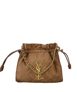 Saint Laurent Bucket Bag Quilted Suede Brown 29Cm