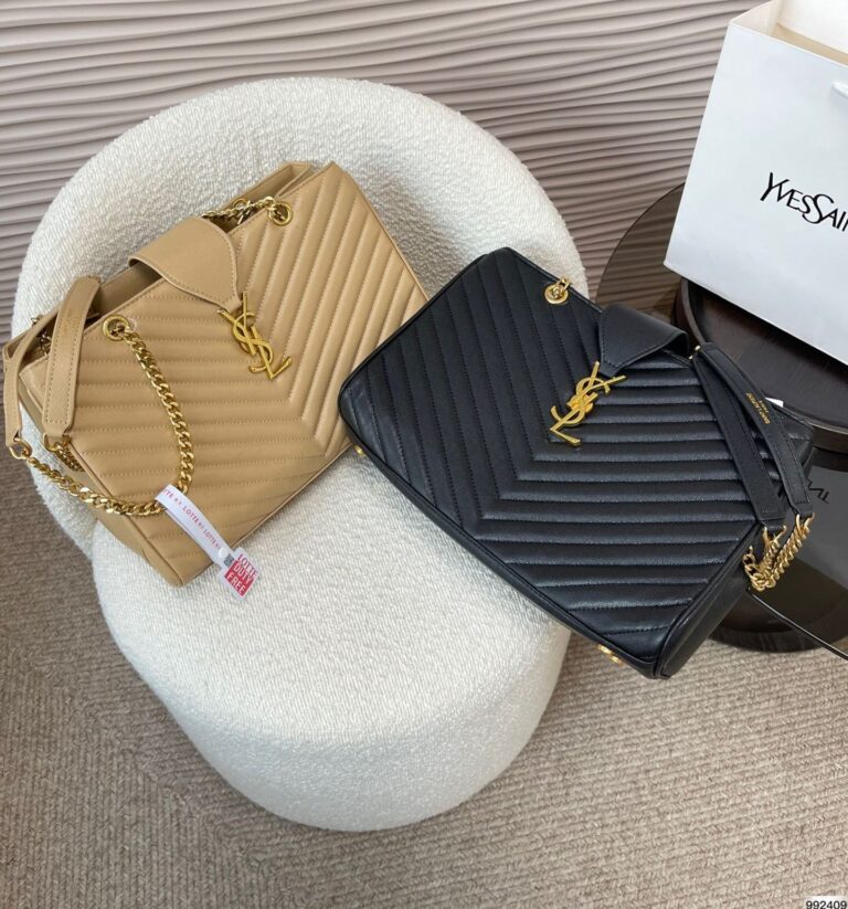 Saint Laurent Grain De Poudre Matelasse Chevron Shopping Bag Gold Hardware Beige 32Cm - Image 3