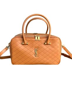 Saint Laurent Lyia Duffle In Quilted Lambskin Brown 31Cm