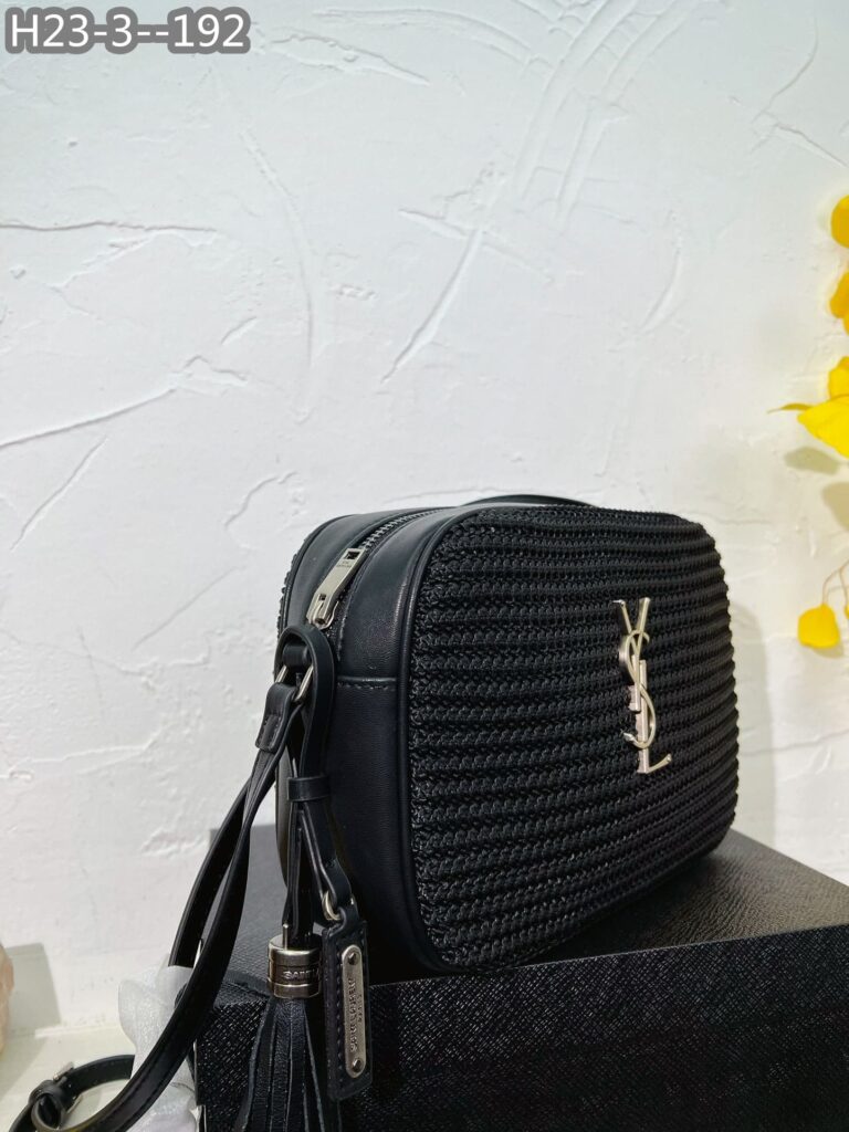 Saint Laurent Lou Camera Bag In Raffia And Smooth Leather Black 24Cm - Image 4