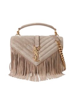 Saint Laurent College Medium Suede Shoulder Bag Gray 24Cm