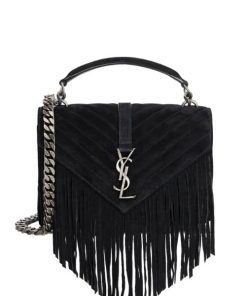 Saint Laurent College Medium Suede Shoulder Bag Black 24Cm