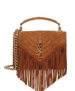 Saint Laurent College Medium Suede Shoulder Bag Brown 24Cm