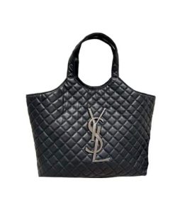 Saint Laurent Icare Shopping Bag In Quilted Lambskin Black Silver 40Cm