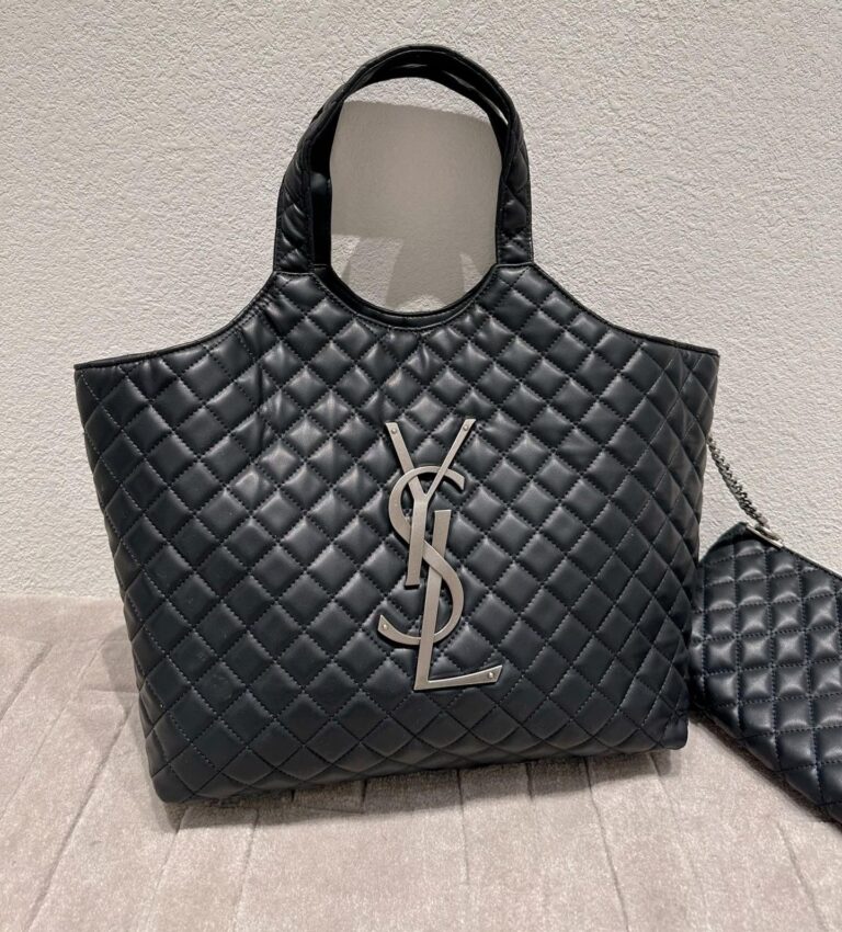 Saint Laurent Icare Shopping Bag In Quilted Lambskin Black Silver 40Cm - Image 6