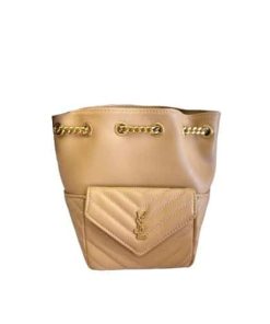 Saint Laurent Joe Mini Bucket Bag In Quilted Lambskin Dark Beige 19Cm