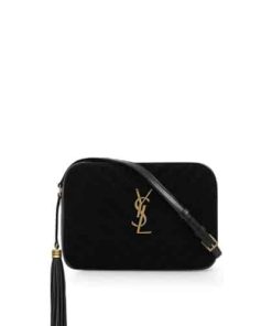 Saint Laurent Lou Camera Bag In Quilted Suede And Smooth Leather Black