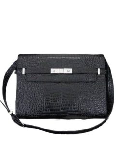Saint Laurent Manhattan Shoulder Bag In Crocodile Embossed Shiny Black Silver 25Cm