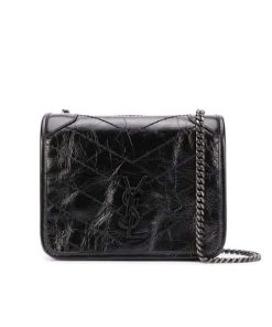 Saint Laurent Niki Vintage Leather Chain Wallet Black 19Cm