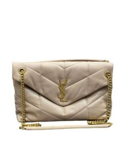Saint Laurent Puffer Medium Chain Bag In Quilted Lambskin Beige