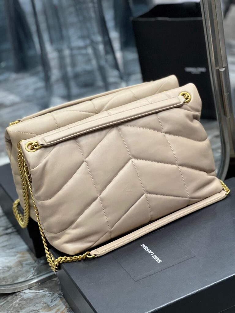 Saint Laurent Puffer Medium Chain Bag In Quilted Lambskin Beige - Image 6