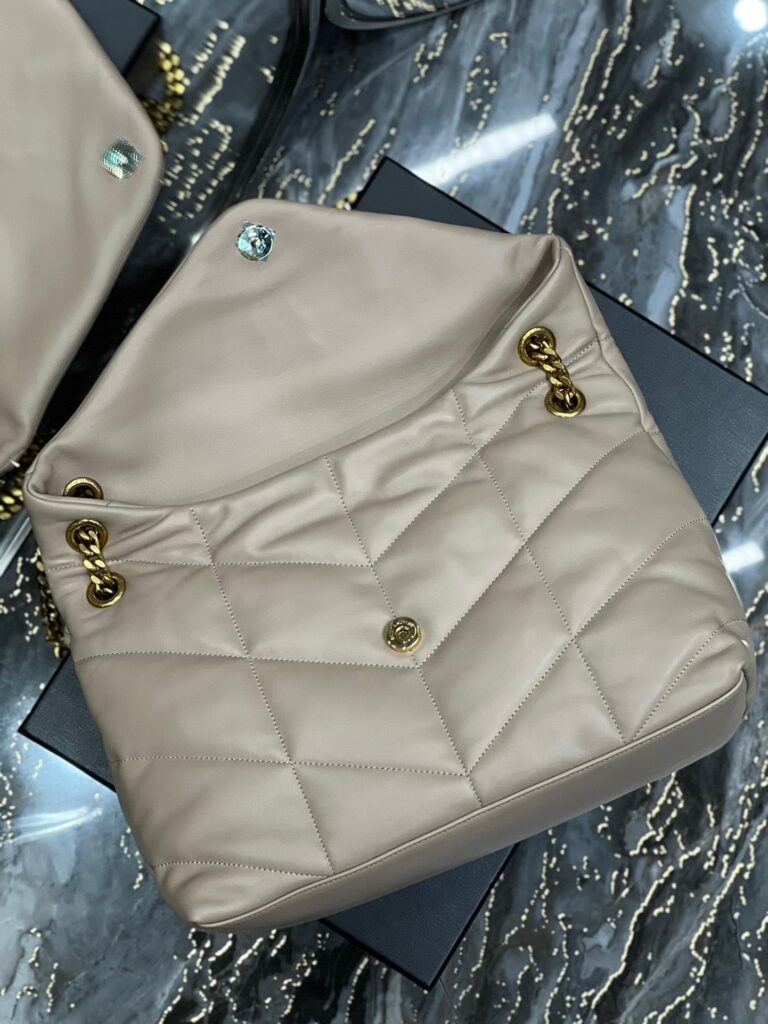 Saint Laurent Puffer Medium Chain Bag In Quilted Lambskin Beige - Image 8