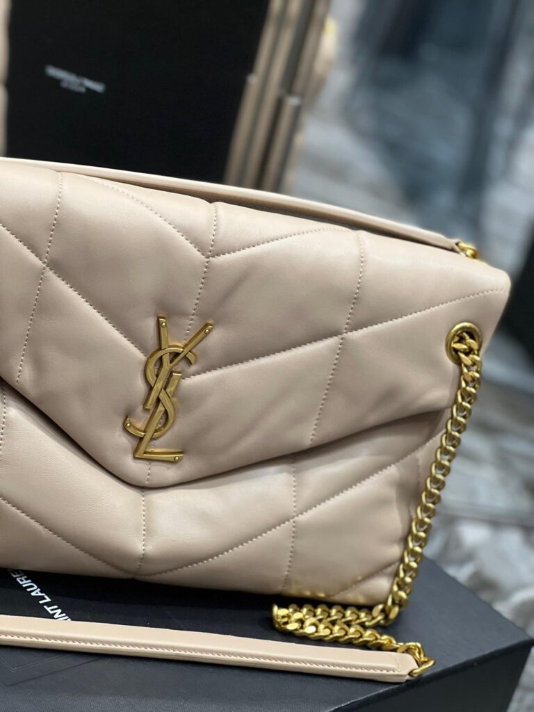 Saint Laurent Puffer Medium Chain Bag In Quilted Lambskin Beige - Image 5