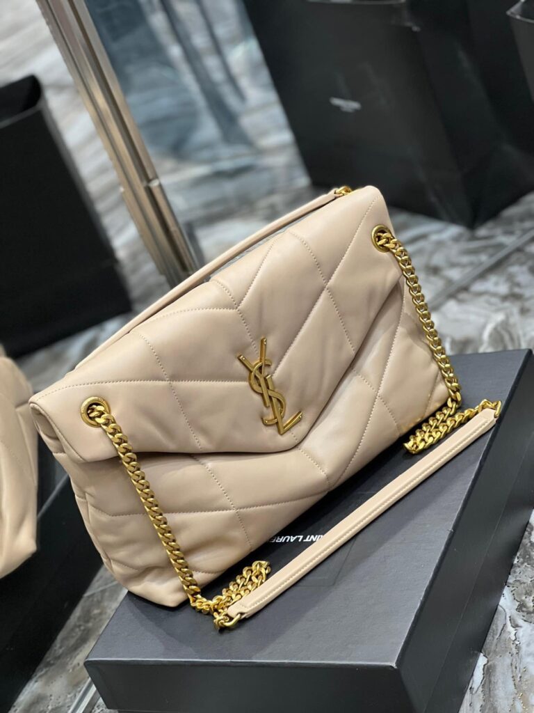 Saint Laurent Puffer Medium Chain Bag In Quilted Lambskin Beige - Image 9