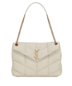 Saint Laurent Puffer Medium Chain Bag In Quilted Lambskin Blanc Vintage 5774751El079207