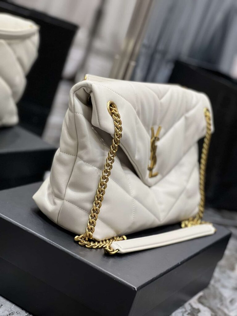 Saint Laurent Puffer Medium Chain Bag In Quilted Lambskin Blanc Vintage 5774751El079207 - Image 8