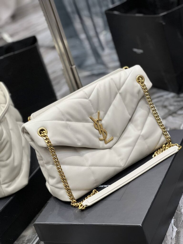 Saint Laurent Puffer Medium Chain Bag In Quilted Lambskin Blanc Vintage 5774751El079207 - Image 4