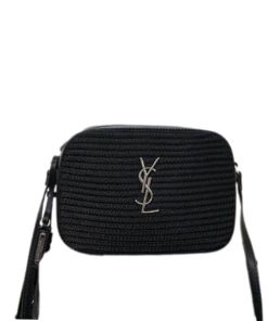Saint Laurent Lou Camera Bag In Raffia And Smooth Leather Black 24Cm