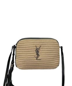 Saint Laurent Lou Camera Bag In Raffia And Smooth Leather Naturel 24Cm 6125429Obew7070