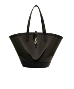 Saint Laurent Panier Medium In Vinyl And Shiny Leather Black 28Cm 773697Fac0X3055