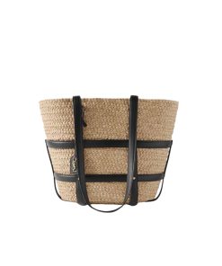 Saint Laurent Medium Panier Harness Raffia Tote Beige 17Cm