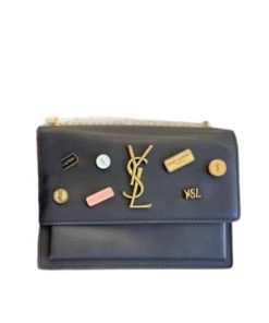 Saint Laurent Sunset Chain Bag In Smooth Leather With Sticker Black 22Cm