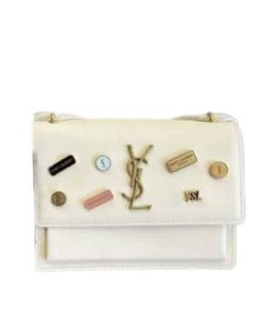 Saint Laurent Sunset Chain Bag In Smooth Leather With Sticker White 22Cm