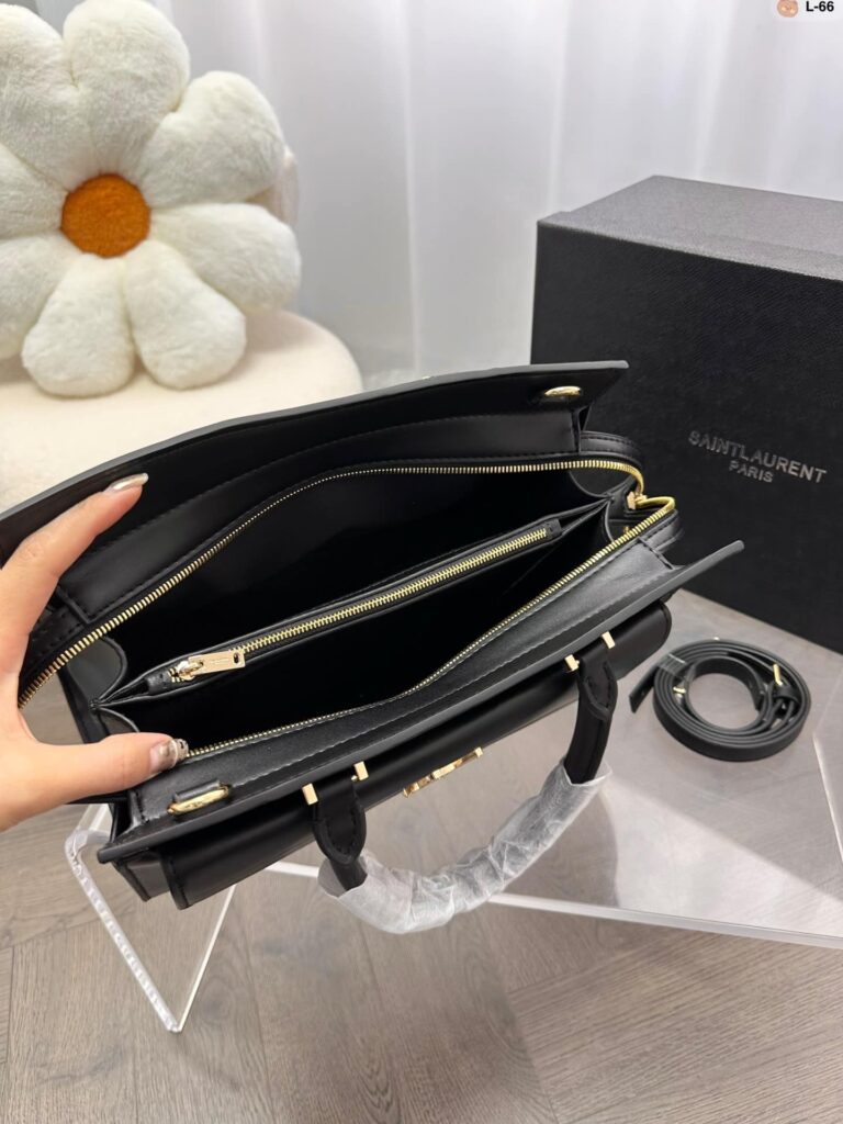 Saint Laurent Uptown Medium Leather Tote Bag Black 31Cm - Image 4