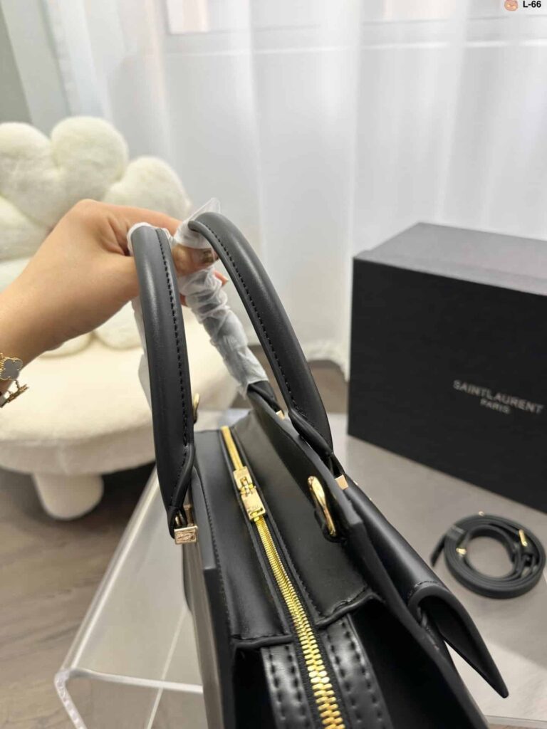 Saint Laurent Uptown Medium Leather Tote Bag Black 31Cm - Image 8