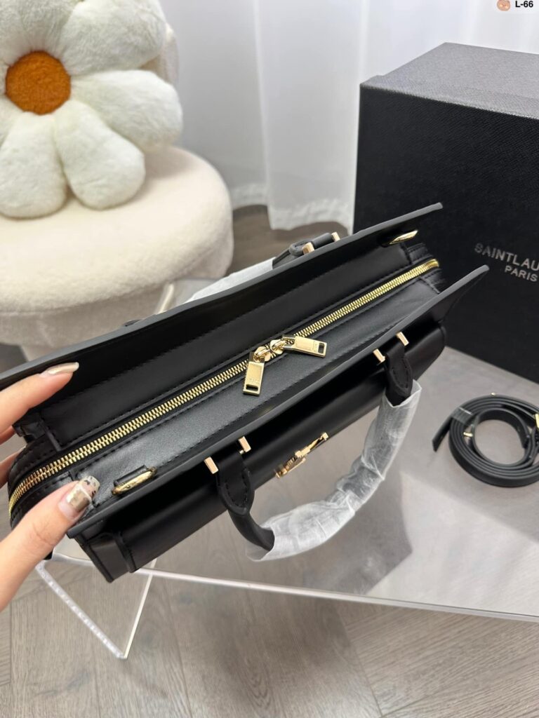 Saint Laurent Uptown Medium Leather Tote Bag Black 31Cm - Image 5