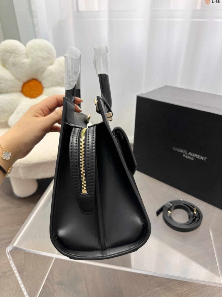 Saint Laurent Uptown Medium Leather Tote Bag Black 31Cm - Image 9